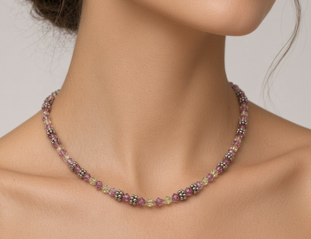 ALEX'S LEMONADE JEWELRY BY ELYSE RYAN CRYSTAL STERLING SILVER 18" NECKLACE